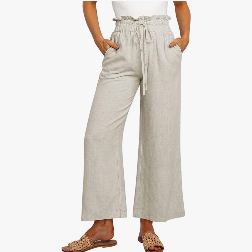 Elegant Cream Drawstring Palazzo Pants